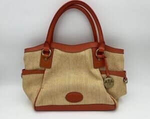 Vtg Prix De Dressage Raffia And Faux Leather Double Handled Purse/Handbag, Coral